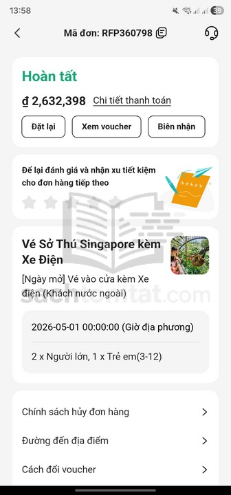 Vé Singapore Zoo tầm 2.6 triệu cho 2 người lớn 1 trẻ em