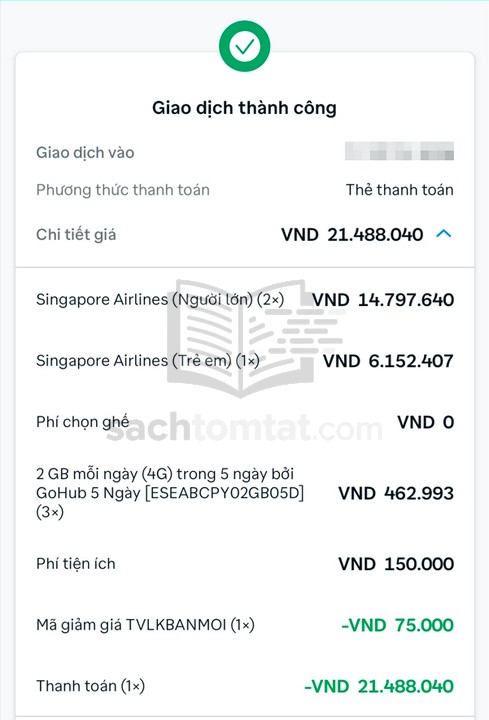 Vé máy bay mua qua traveloka khoảng 21 triệu cho 3 người